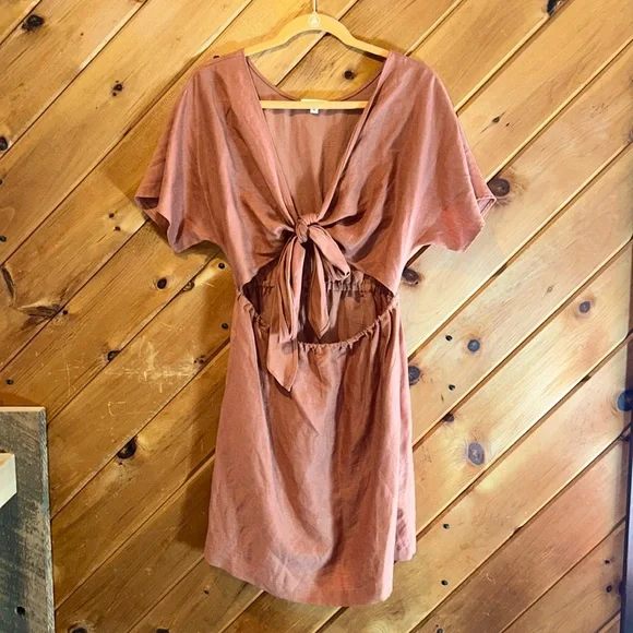 Vetta The Convertible Wrap Mini linen blend Dress in new clay - Picture 10 of 14